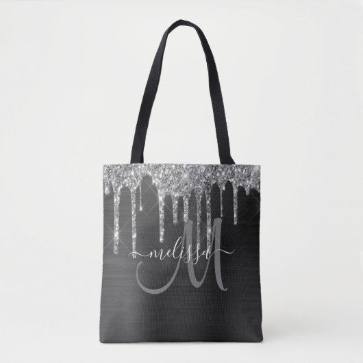 Chic Black, geborsteld Metaal, zilver Glitter Driv Tote Bag (Voorkant)