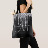Chic Black, geborsteld Metaal, zilver Glitter Driv Tote Bag (Dichtbij)