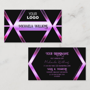 Chic Black Geometric Pink Paars Shimmer met Logo Visitekaartje
