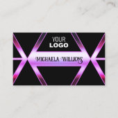 Chic Black Geometric Pink Paars Shimmer met Logo Visitekaartje (Voorkant)