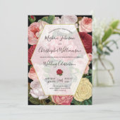 Chic Black Geometric  Rozen Floral Wedding Kaart (Staand voorkant)