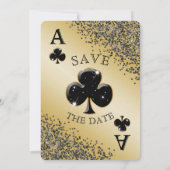 Chic Black Glitter & Ace of Clubs Bewaar de datum Kaart (Achterkant)