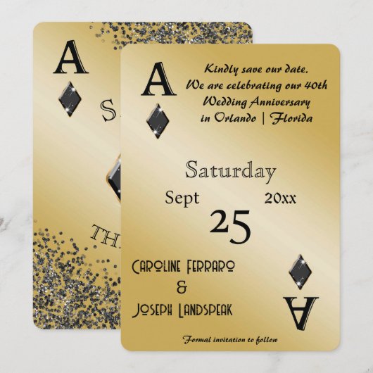 Chic Black Glitter & Ace of Diamonds Bewaar de Dat Kaart (Voorkant / Achterkant)