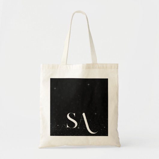 Chic Black Glitter Canvas tas met Initialen (Voorkant)