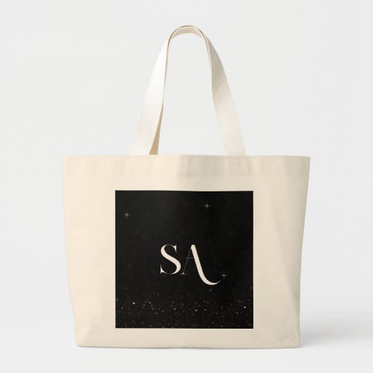 Chic Black Glitter Canvas tas met Initialen (Voorkant)