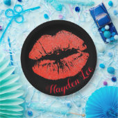Chic Black & Glitter Red Lips print papieren borde Bordje (Feest)