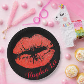 Chic Black & Glitter Red Lips print papieren borde Bordje (Feest)