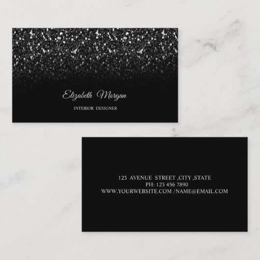 Chic Black Glitter Sequins Elegant Professional Visitekaartje (Voorkant / Achterkant)