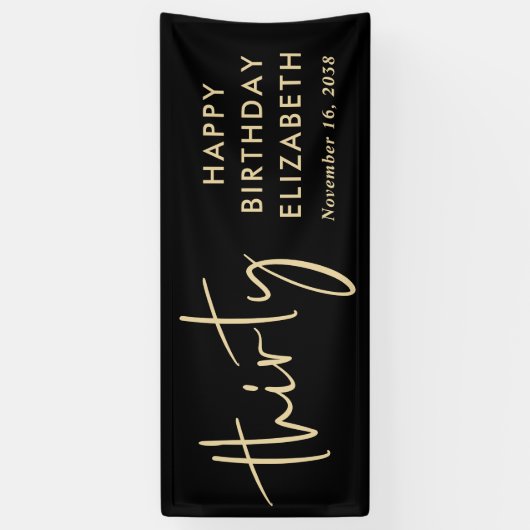 Chic Black Gold 30th Birthday Party Spandoek (Verticaal)