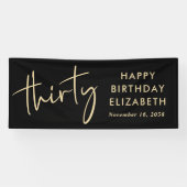 Chic Black Gold 30th Birthday Party Spandoek (Horizontaal)