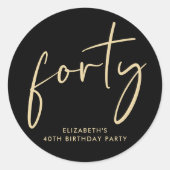 Chic Black Gold 40e verjaardagsfeestje Ronde Sticker (Voorkant)
