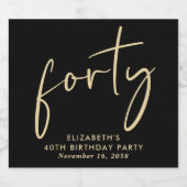 Chic Black Gold 40e verjaardagsfeestje Sparkling Wijnetiket (Enkel label)