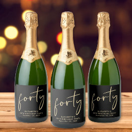 Chic Black Gold 40e verjaardagsfeestje Sparkling Wijnetiket