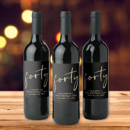 Chic Black Gold 40e verjaardagsfeestje Wijn Etiket