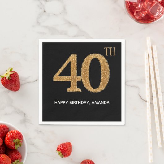 Chic Black Gold 40th Birthday Paper Napkin Servet (Insitu)