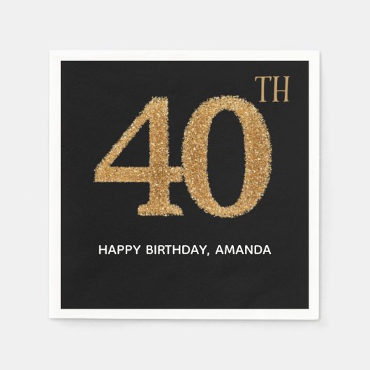 Chic Black Gold 40th Birthday Paper Napkin Servet (Voorkant)