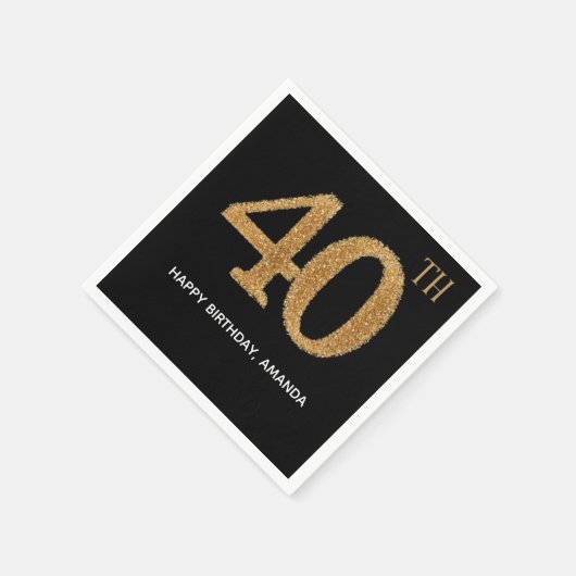 Chic Black Gold 40th Birthday Paper Napkin Servet (Hoek)