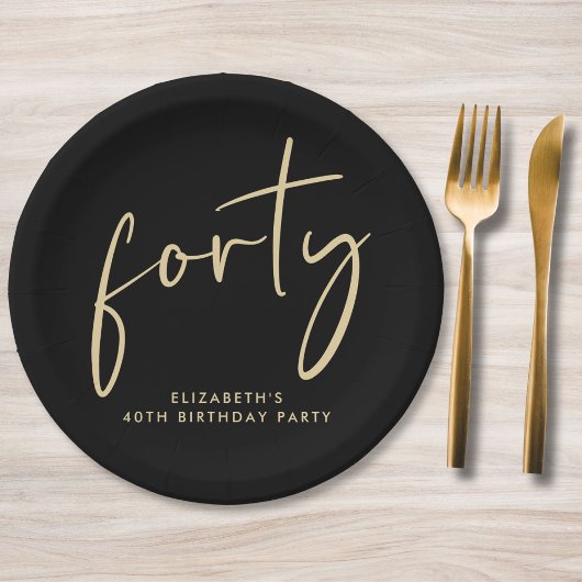 Chic Black Gold 40th Birthday Party Papieren Bordje