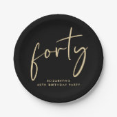 Chic Black Gold 40th Birthday Party Papieren Bordje (Voorkant)