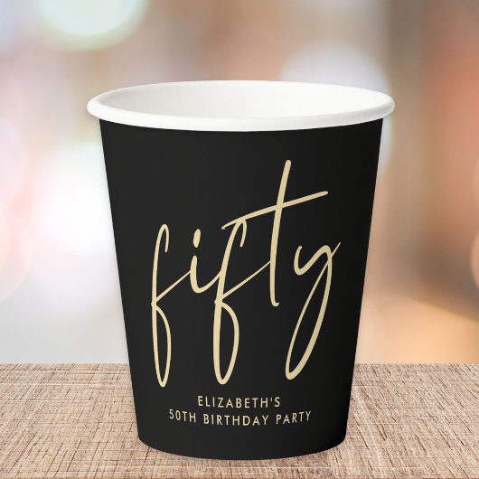 Chic Black Gold 50e verjaardagsfeestje Papieren Bekers