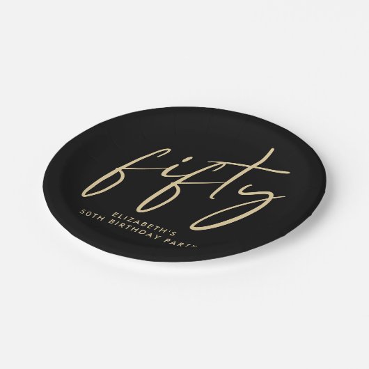 Chic Black Gold 50e verjaardagsfeestje Papieren Bordje (Gekanteld)