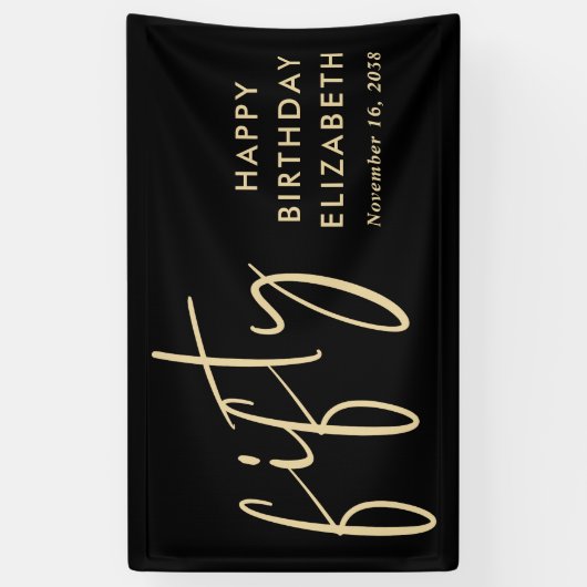 Chic Black Gold 50e verjaardagsfeestje Spandoek (Verticaal)