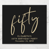 Chic Black Gold 50e verjaardagsfeestje Sparkling Wijnetiket (Enkel label)