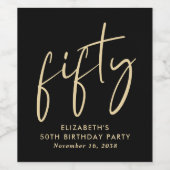 Chic Black Gold 50e verjaardagsfeestje Wijn Etiket (Enkel label)