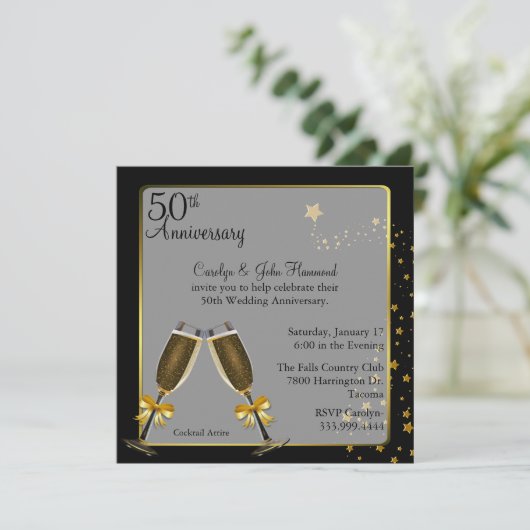 Chic Black & Gold 50th Wedding Jubileum Kaart (Staand voorkant)