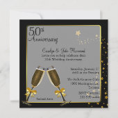 Chic Black & Gold 50th Wedding Jubileum Kaart (Voorkant)
