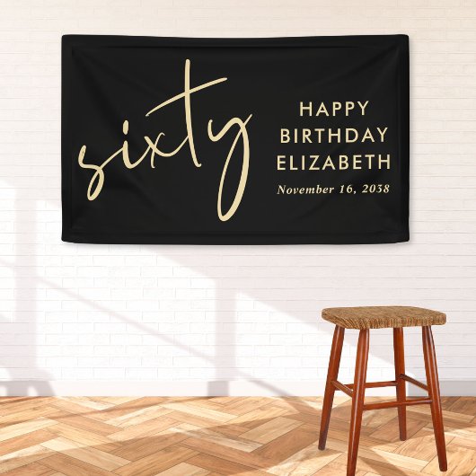 Chic Black Gold 60ste Verjaardagsfeest Spandoek