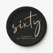 Chic Black Gold 60th Birthday Party Papieren Bordje (Voorkant)