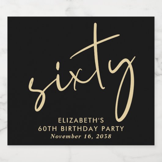 Chic Black Gold 60th Birthday Party Sparkling Wijnetiket (Enkel label)