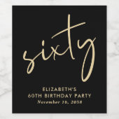 Chic Black Gold 60th Birthday Party Wijn Etiket (Enkel label)