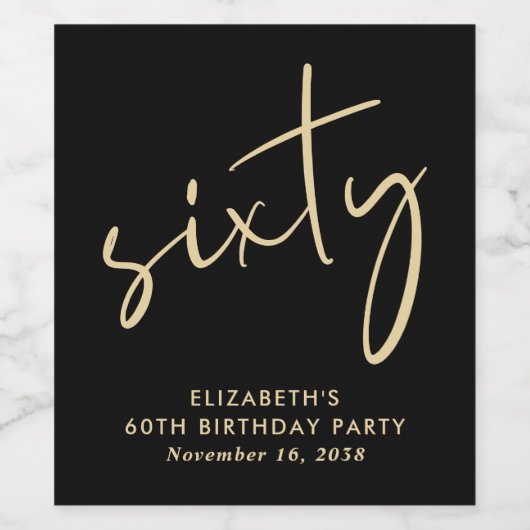 Chic Black Gold 60th Birthday Party Wijn Etiket (Enkel label)