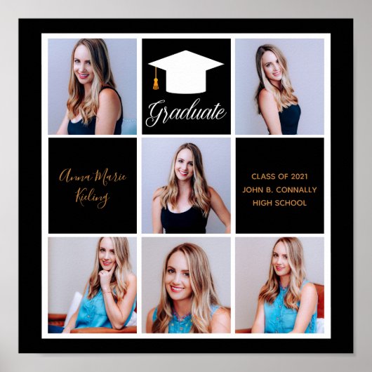 Chic Black Gold Afstuderen Senior Portret Foto Poster (Voorkant)