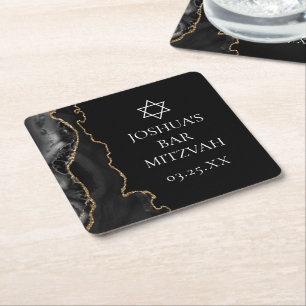 Chic Black Gold Agate Bar Mitswa Party Kartonnen Onderzetters
