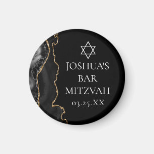 Chic Black Gold Agate Bar Mitswa Party Magneet