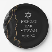 Chic Black Gold Agate Bar Mitswa Party Papieren Bordje (Voorkant)