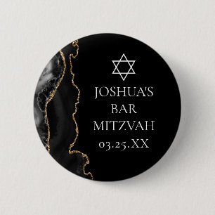 Chic Black Gold Agate Bar Mitswa Party Ronde Button 5,7 Cm