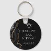 Chic Black Gold Agate Bar Mitswa Party Sleutelhanger (Voorkant)
