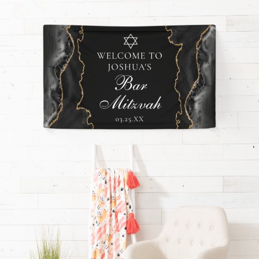 Chic Black Gold Agate Bar Mitswa Party Spandoek (Insitu)
