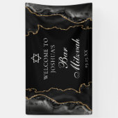 Chic Black Gold Agate Bar Mitswa Party Spandoek (Verticaal)
