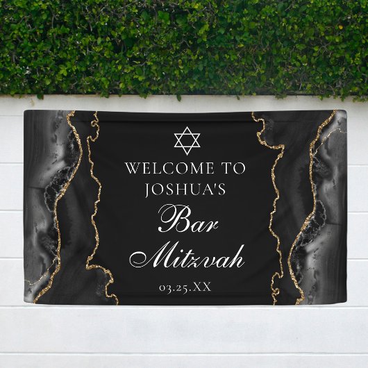 Chic Black Gold Agate Bar Mitswa Party Spandoek