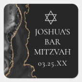 Chic Black Gold Agate Bar Mitswa Party Vierkante Sticker (Voorkant)