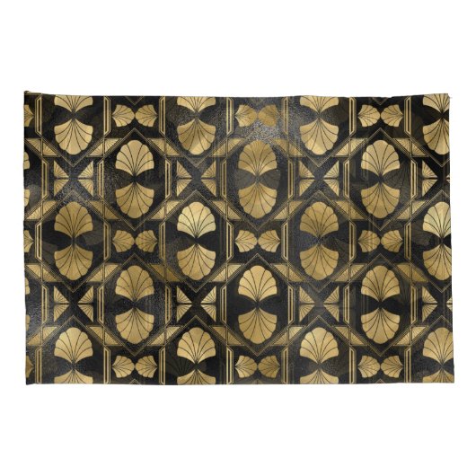 Chic Black & Gold Art Deco Shell Pattern Kussensloop (Achterkant-Rechts)