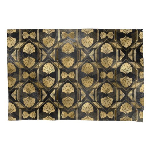 Chic Black & Gold Art Deco Shell Pattern Kussensloop (Voorkant-Links)