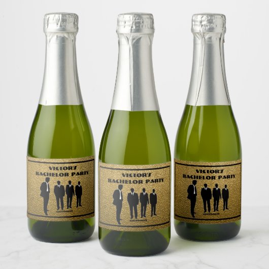 Chic Black & Gold Bachelor Party Sparkling Wijnetiket (Flessen)