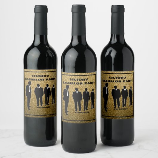 Chic Black & Gold Bachelor Party Wijn Etiket (Flessen)