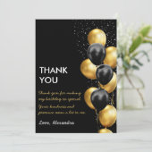 Chic Black Gold Ballon Bedankkaart (Staand voorkant)